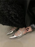 Sandals Woman Leather Suit Female Beige Shoes Lady 2024 Ankle Strap Shallow Mouth Cross Summer Heels Low-heeled Black New