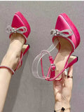 New Summer Ladies European and American Sandals High Heels Pointed Transparent Bow Rhinestones Nightclub Party