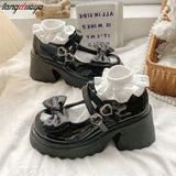 Lolita Shoes for Women Sweet Bowtie Platform Mary Janes shoes Woman college style Jk Uniform shoes Pu Leather Flats