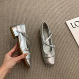 Heel Loafers Silver Mary Jane Pumps Square Head Single Women's Shoes New Spring Cross Belt Buckle Moccasins Heels