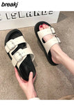 New Summer Women Outside Holiday Buckle Slipper Casual Beach Open Toe Flat with Non-slip Slide