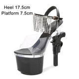 Women's Shoes Stripper Heels Platform Sandals Mules High Heels 17.5 cm Transparent Strip Pole Dance Pistol Heel Size