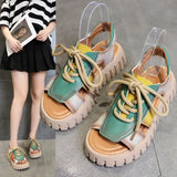 Sandals Female Shoe 2023 Women's Buckle Strap Muffins shoe Gladiator Girls Retro Fashion New Beige Flat Summer