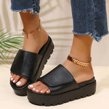 Black PU Leather Platform Slippers Women Plus Size 43 Thick Soled Sandals Woman 2023 Summer Non-slip Slides Shoes