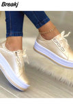 Summer Fashion Women Flats Solid Skateboard Shoes Comfortable Casual Pu Sneakers Female Platform Lace-Up Sneakers