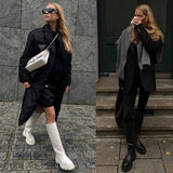 Women INS Genuine Leather Boots Knee High Boot Platform Design Riding Booties Thick Heel Ladies Autumn Winter