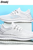 Men Sneakers Summer Mesh Breathable Casual Walking Shoes Solid Color Lace-Up Flat Comfort Walking Running Shoes Tennis