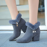 Boots Women Fur Winter Warm Pointed Ankle Boots Sexy Rhinestone Decoration Zipper Women Boots Comfortable Female