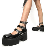 Brand New Women Solid Buckle Shallow Platform Shoes High Heel Punk Gothic Design Cosplay Pumps Women