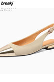 Size 34-39 Flats Sandals For Women Real Leather Low Heels Shoes For Women 2023 Summer Slingback Buckle Chunky
