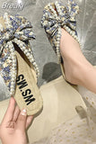 Slipper 2023 Flat Slippers for Women Outdoor Pearl Slipper Linen Insole Broken Flower Bow Sandals Pantuflas Para
