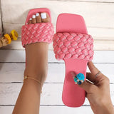 Size Fashion Weaving Flat Slippers Women 2023 Summer Non Slip Beach Flip Flops Woman Designer Soft Sole Square Toe