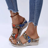 New Summer Women Sandals Leopard Mid Heel Platform Wedges Ladies Shoes Snake Patterns Peep Toe Female Casual Roman