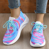 Rainbow Mesh Platform Sneakers for Women 2023 Autumn Non Slip Knitting Tennis Shoes Woman Lace Up Casual Sports Shoes
