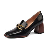 Women Pumps Natural Leather Shoes Plus Size 2022 Spring Thick High Heels Genuine Leather Shallow Ladies Party Black Luxury