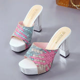 2020 Hot Sale Women Pattern Patchwork Platform Heels Peep Toe Summer Women's Shoes 11CM Woman Sandals