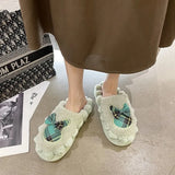 Bow Tie Wool Slippers Lovers Wear The New Korean Version Of Thick-Soled Household Cotton Slippers In Autumn And
