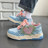 yellow Women Low-top heart Patchwork Women Sneakers Flat Platform Fashion Skateboard Shoes Mixed Color Students Chic
