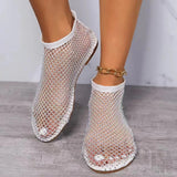 Breakj 2023 New Round Sandals Hollow Out Net Red Diamond Short Boots Summer Sexy Plus Size Flat