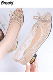 Women Boat Shoes 2023 New Spring Casual Soft Cozy Breathable Mesh Fashion Bow Shallow Sandals Femme Walking Zapatos