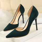 Breakj Simple Thin Heel Ultra High Heel Suede Shallow Tip Sexy Nightclub Show Thin Side Hollow Single