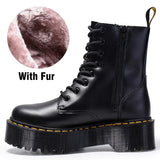Boots Platform Genuine Leather Lace-up Chunky Motorcycle Ankle Boots Female Winter Shoes Woman Punk Booties Botas