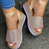 Fashion Rhinestone Wedge Sandals Ladies Summer 2023 High Heels Platform Shoes Women's Platform Sandals Zapatos Mujer