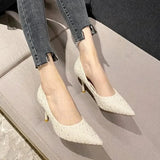 Cloth Pointed Toe Pumps Ladies Elegant Thin High Heels Office Shoes Women Brand Designer Slip On Stiletto Heel Party