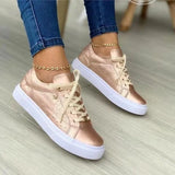 Gold Women's Vulcanized Shoes Solid Color Low Heel Flat Casual Shoes Lace Gold Buttons 2023 Versatile Lace Up