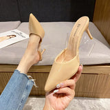 Toe High Heels Muller Slippers Women Summer Shoes Woman Fashion Metal Decoration Shallow Party Female