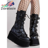 INS Brand Punk Gothic Zipper Buckle Rivit Thick Heel Platform women's Boots Cool Cosplay Women Motorcycle