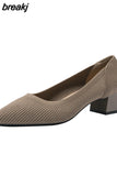 4cm Spring Summer Women's Large Shoes High Heels Solid Color Knitted Breathable Rubber Non slip Sole Latex Insole Work