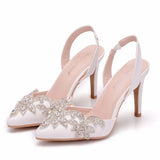 Queen Rhinestone Wedding Shoes Bridal Pointed Toe High Heel Gorgeous Party Prom Bridesmaid