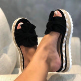 Women Bowknot Sandals 2023 Summer Casual Daily Comfy Slip On Platform Sandals Women's Toe Breathbale Weave