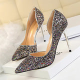 Breakj Sexy Nightclub Show Thin Women's Shoes Thin Heel High Heel Shallow Pointed Head Side Hollow Out