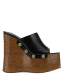 Breakj Heeled Sandals Women 2025 New Wear Thick-Soled Wood-Grass Waterproof Table Sandals Metal Stud