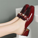 Women Baotou Half Slippers Fashion Metal Chain Square Toe Thick Middle Heel British Style Office Casual Shoes Spring Summer