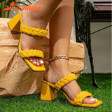 Heeled Women's Sandals 2023 New Fashion Brand Woven All-match Niche Slipper Sandals European Style Casual Comfort