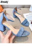 High Heel Sandals Women's Shoes Women's Summer Women's Leather Velvet Open Toe Thick Heel Buckle Bag Heel Size 34-42