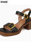 Size 34-40 Women Sandals Retro Genuine Leather High Heels Summer Shoes For Women 2023 Ankle Strap Platform