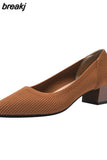 4cm Spring Summer Women's Large Shoes High Heels Solid Color Knitted Breathable Rubber Non slip Sole Latex Insole Work