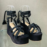 New Wedge Sandals For Women Fashion Cross Tied Ankle Lace-up Platform Shoes Gladiator Heels Ladies Beach Sandals