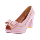 New women's Spike High Heels Peep Toe butterfly-knot Platform Shoes Woman Casual Pumps Big Size