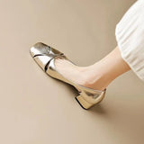 Breakj Vintage Silver Shallow Mouth Sandals Women's Low Heel Summer 2023 New Style Elegant Soft Leather Square Head Thick Heel Mary Jane