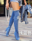 2022 Hot Fashion Women Boots High Heels Spring Autumn Peep Toe Over The Knee Boots Tight High Stiletto Jeans
