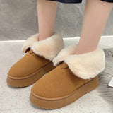 Womens Warm Fur Lined Winter Snow Boots Chunky Platform Plush Ankle Boots Women Thick Bottom Non Slip Cotton Padded Shoes