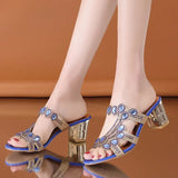 2023 Summer Korean Rhinestone Slippers Women Wear Thick Heel With One-Flops Large Size