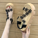Women Shoes Sandals Ins Tide 2023 New Female Summer Flowers Flat Fashion Thick Sole Transparent High Heels Ladies