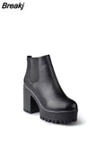 Mujer Fashion Women Boots Square Heel Platforms Zapatos Mujer PU Leather Thigh High Pump Boots Motorcycle