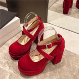 Breakj Retro Mary Jane Shoes 2024 New Autumn Thick Heel High Heels Waterproof Table Thick Bottom Shallow Single